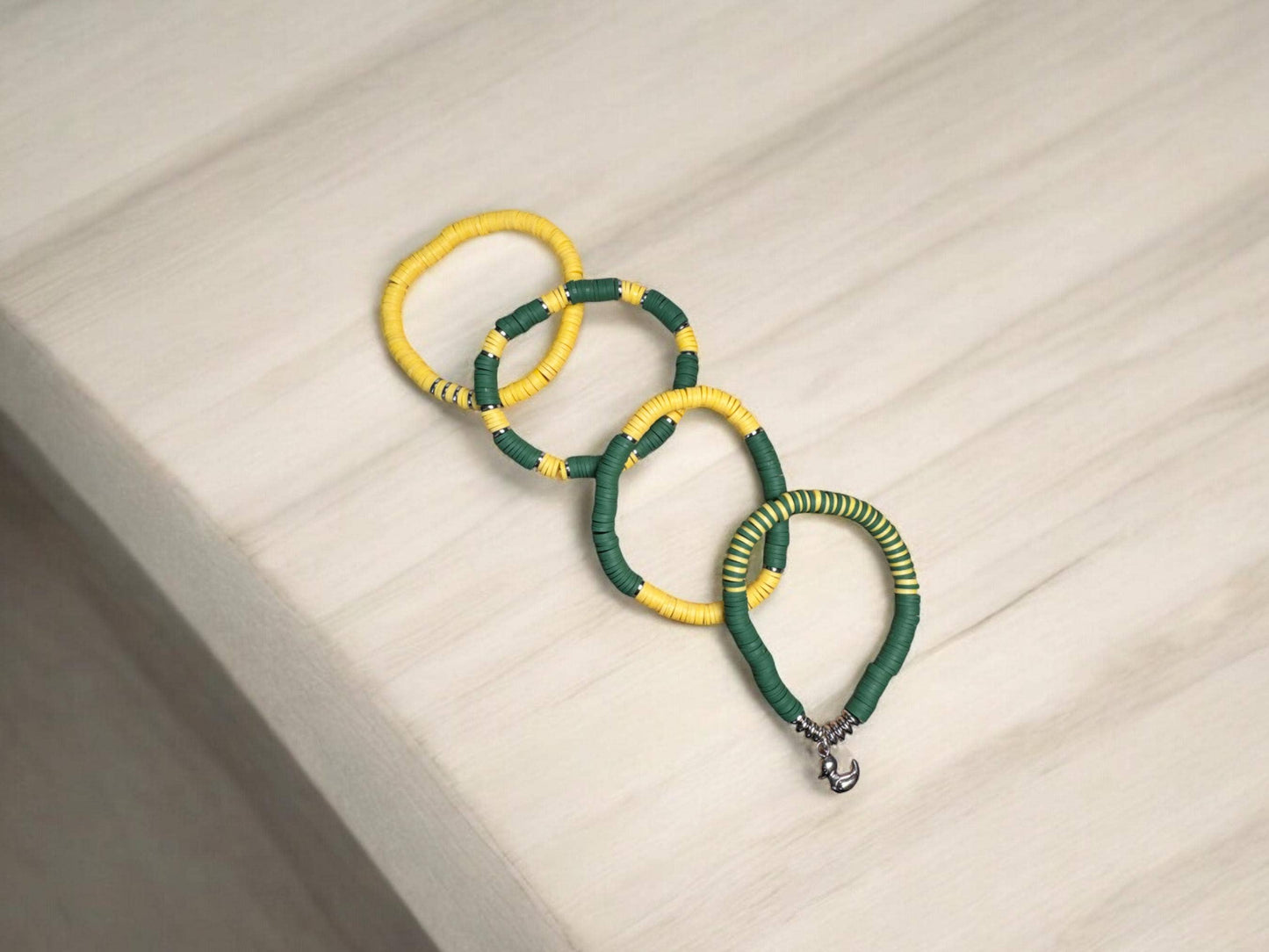 Green and Yellow Game Day Bracelet Stack