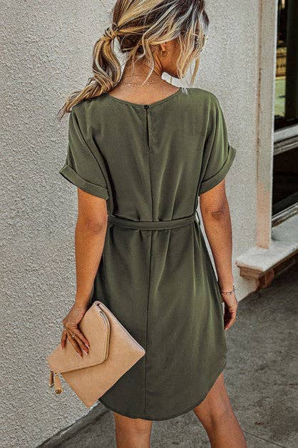 Round Neck Solid Dress