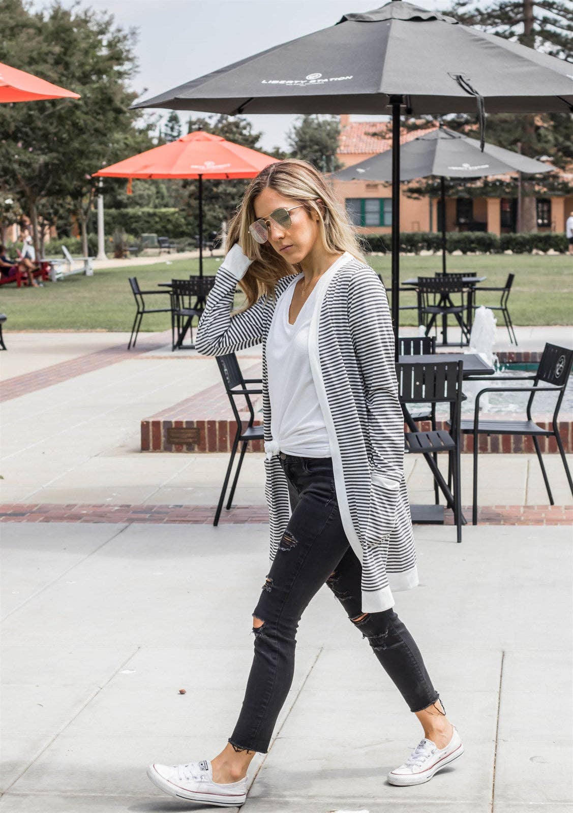 Skinny Striped Pocket Cardigan