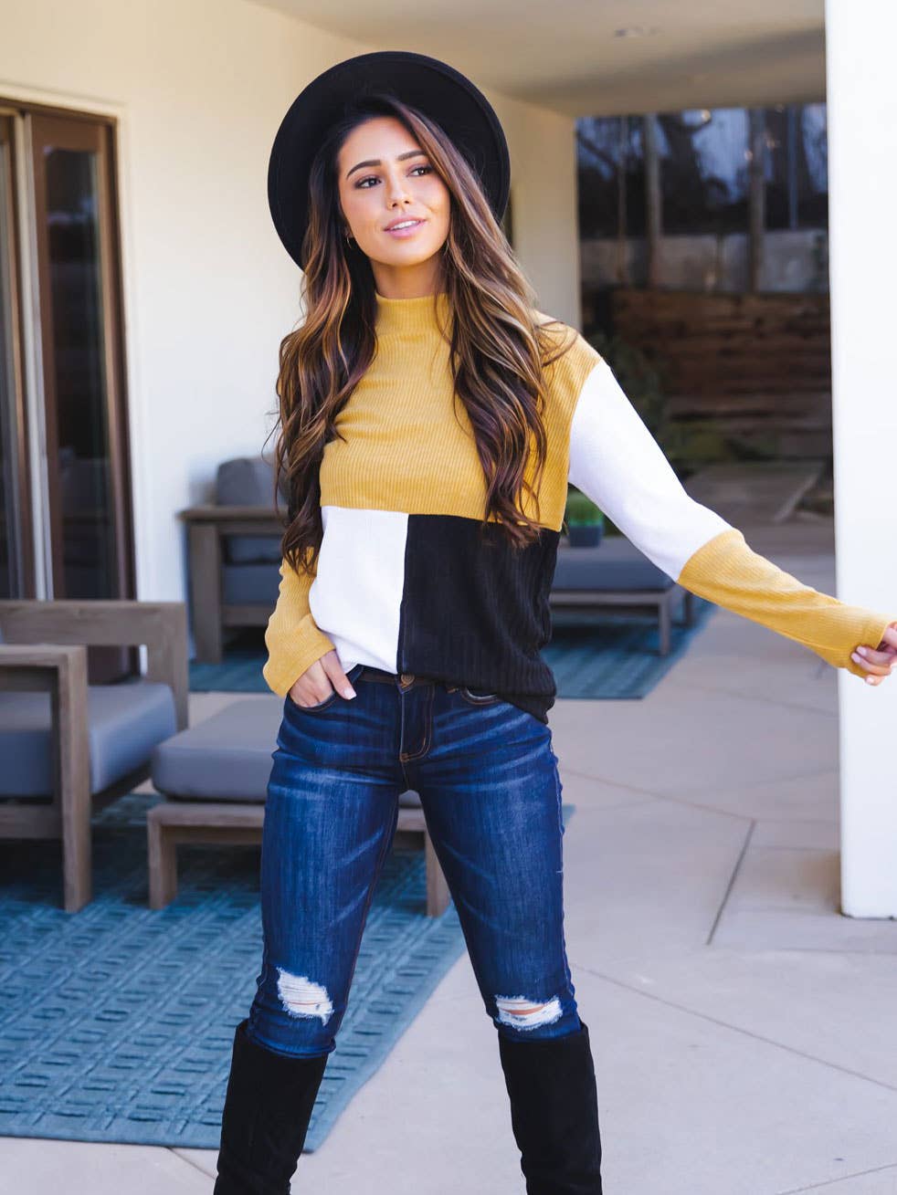 Tri-color Mockneck Top