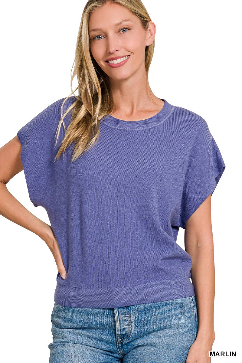 Round Neck Short Dolman Sleeve Sweater