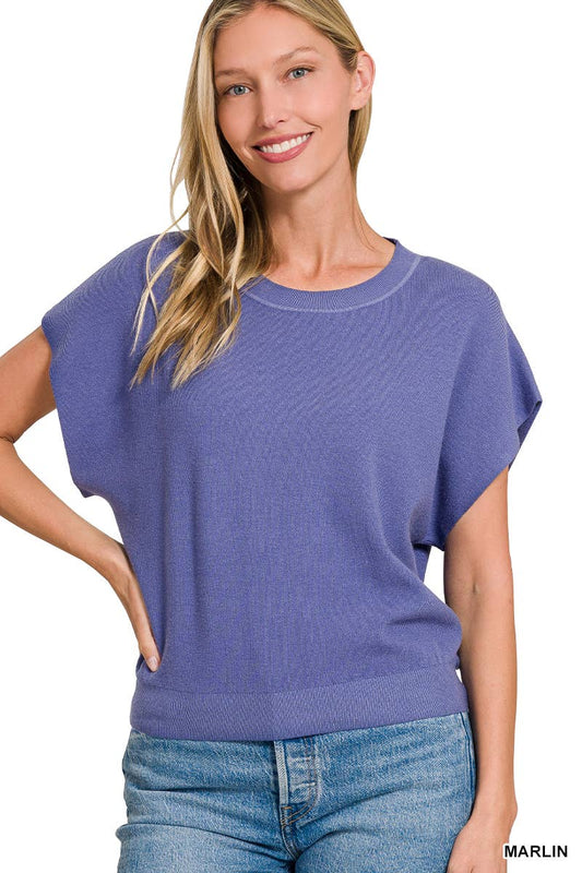 Round Neck Short Dolman Sleeve Sweater