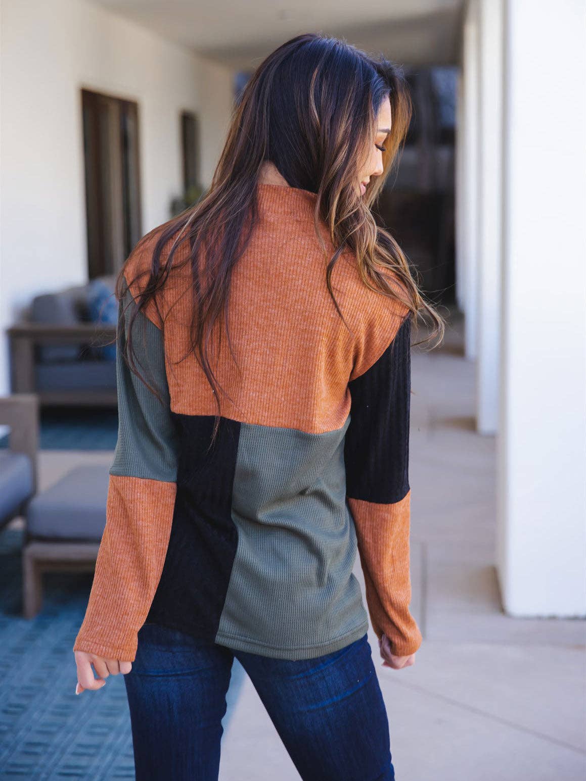 Tri-color Mockneck Top