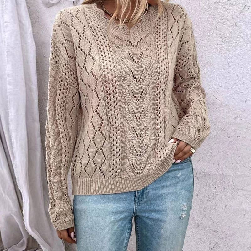 Slouchy Knitted Cut-Out V-Neck Sweater