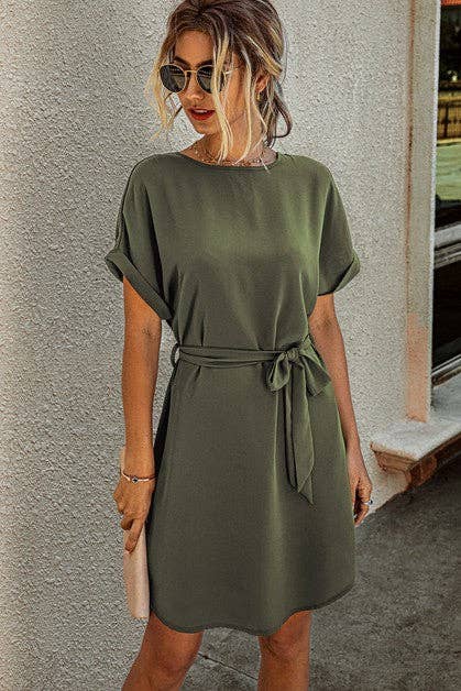 Round Neck Solid Dress