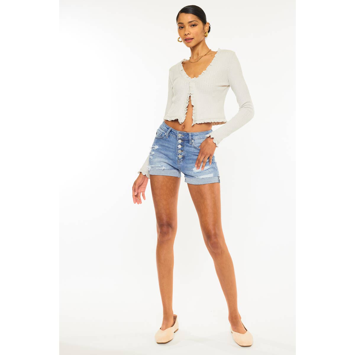 KanCan Light Demin Button Fly Shorts