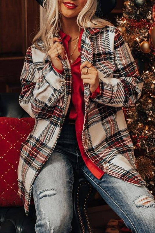 Plaid Button Long Sleeve Shacket