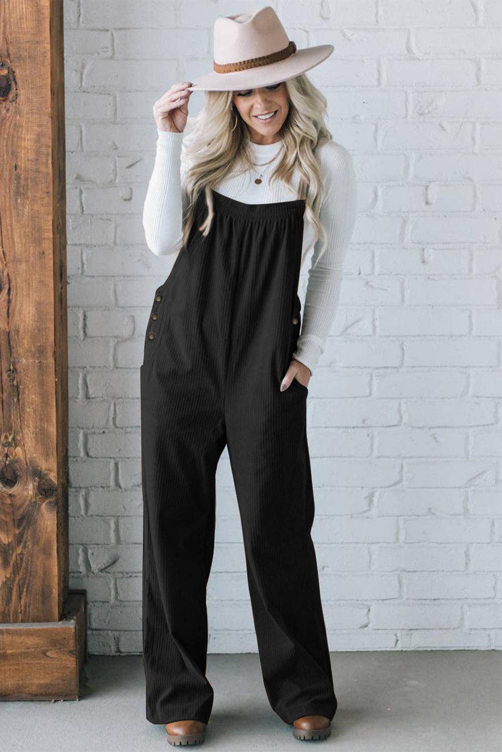 Corduroy Overall with Pockets Black