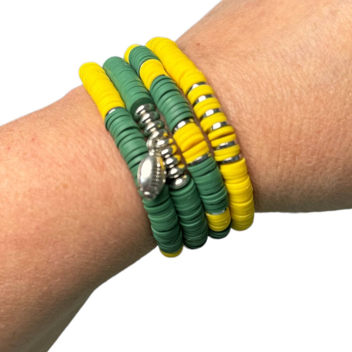 Green and Yellow Game Day Bracelet Stack