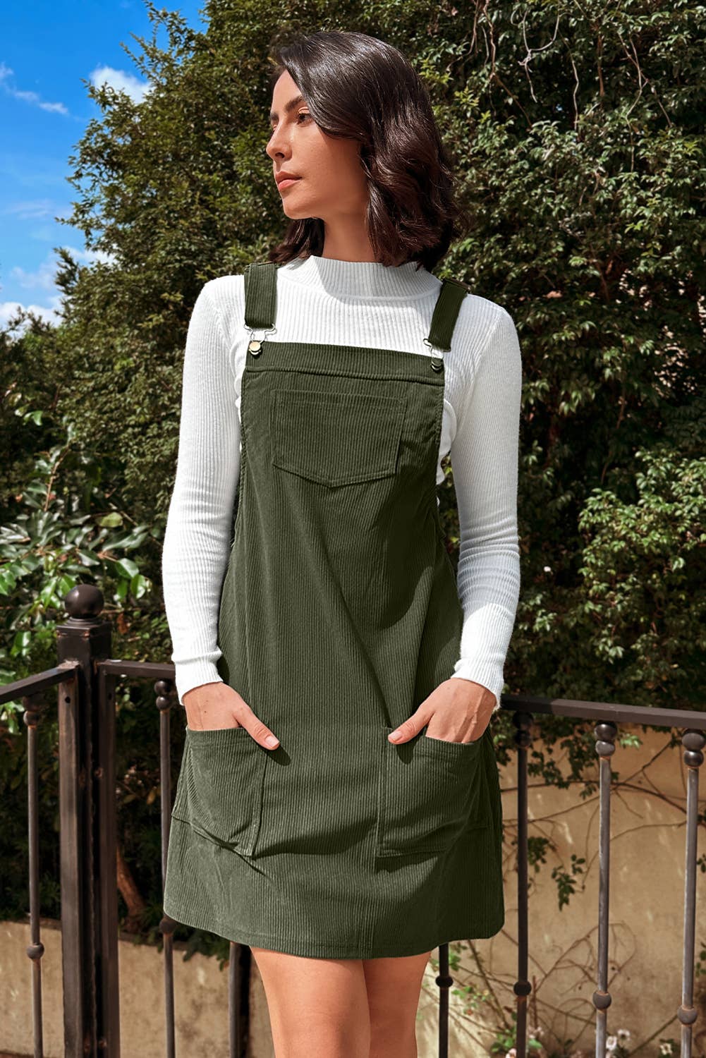 Sleeveless Corduroy Overall Dress