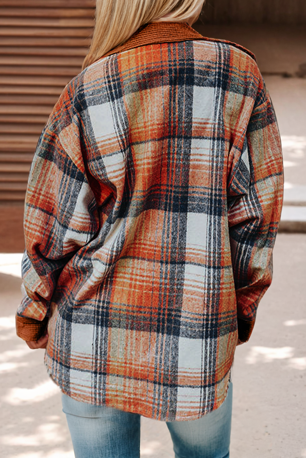 Plaid Corduroy Patchwork Shacket