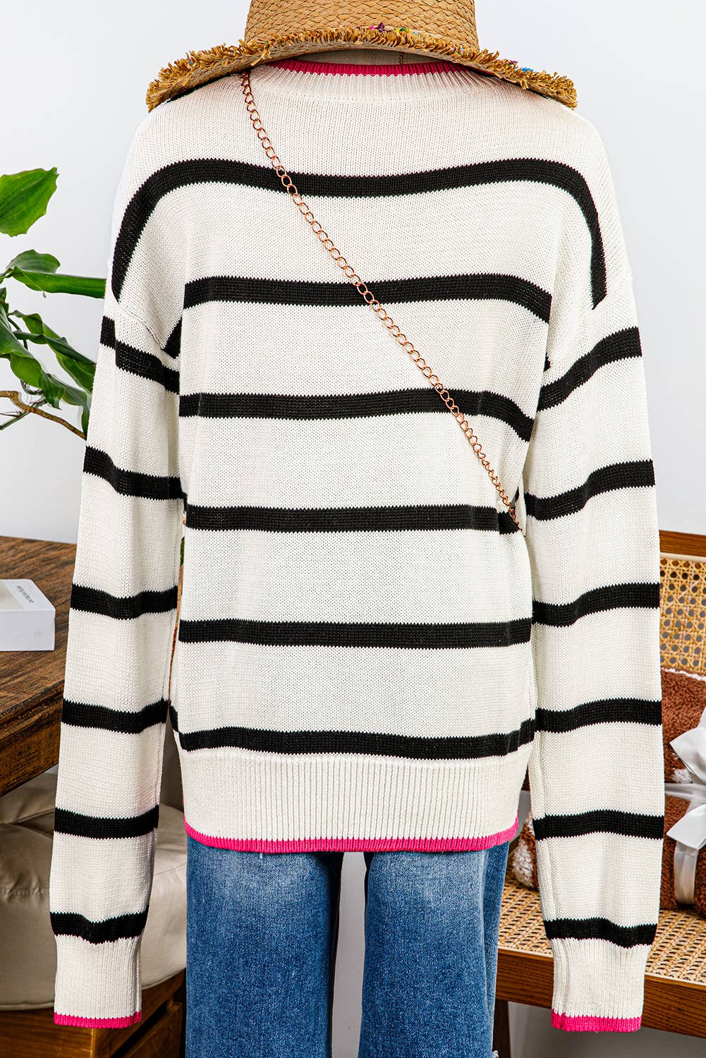 Stripe Contrast Drop Shoulder Sweater