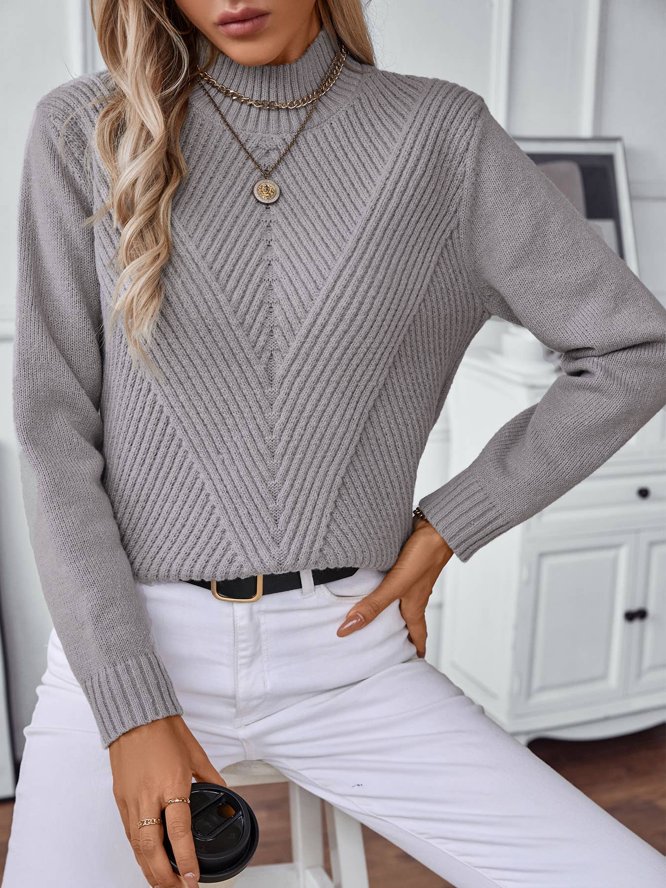 Gray Turtleneck Sweater
