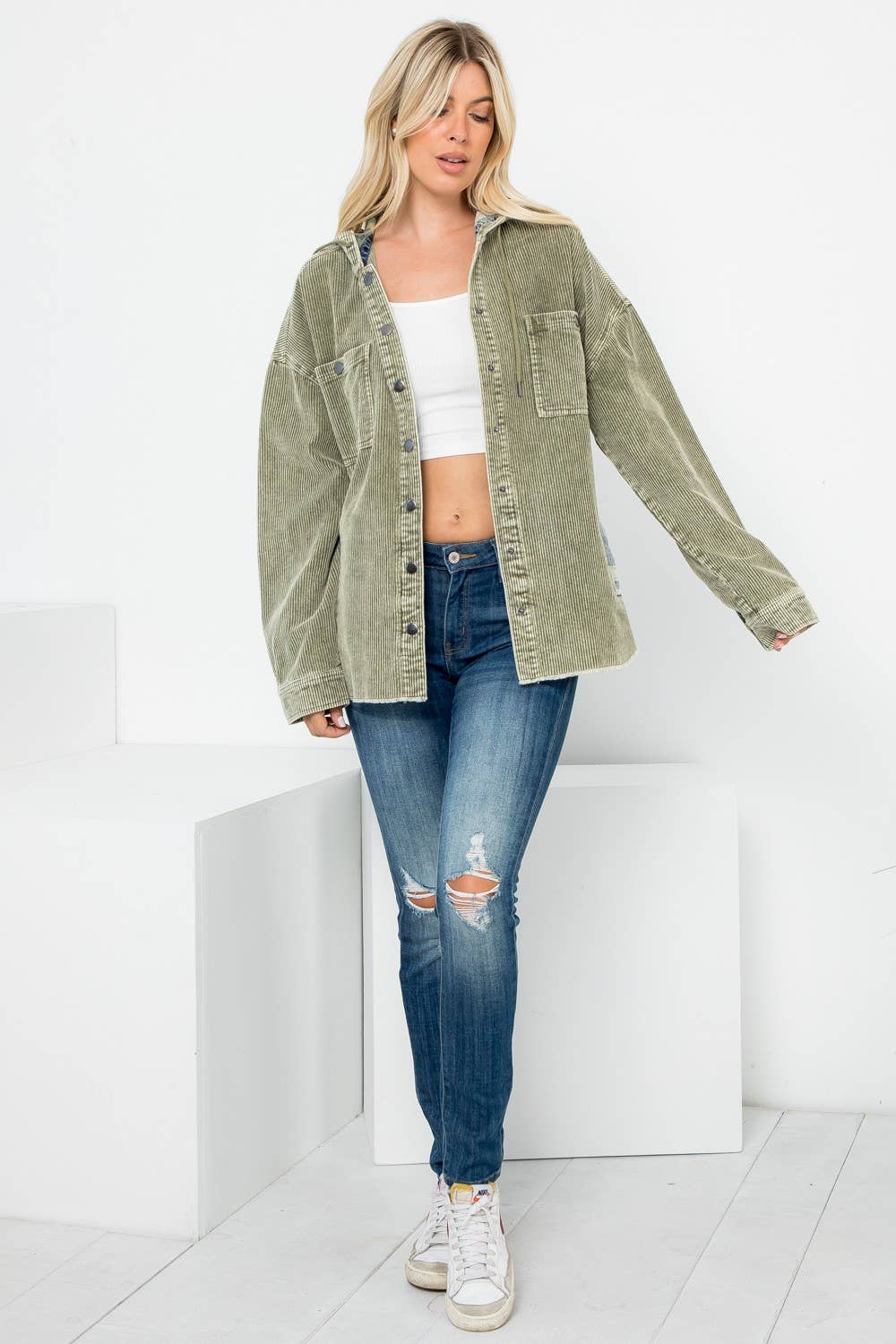 Washed Corduroy Hooded Shacket
