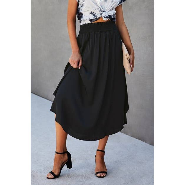 Solid Ruffled Midi Skirt