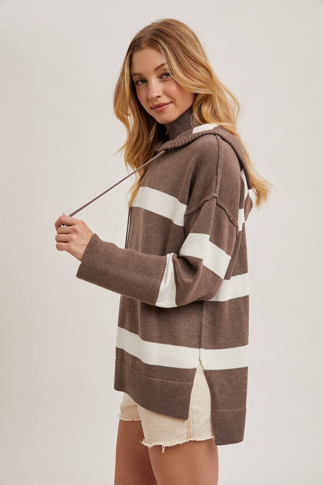 Mock Neck Hooded Sweater