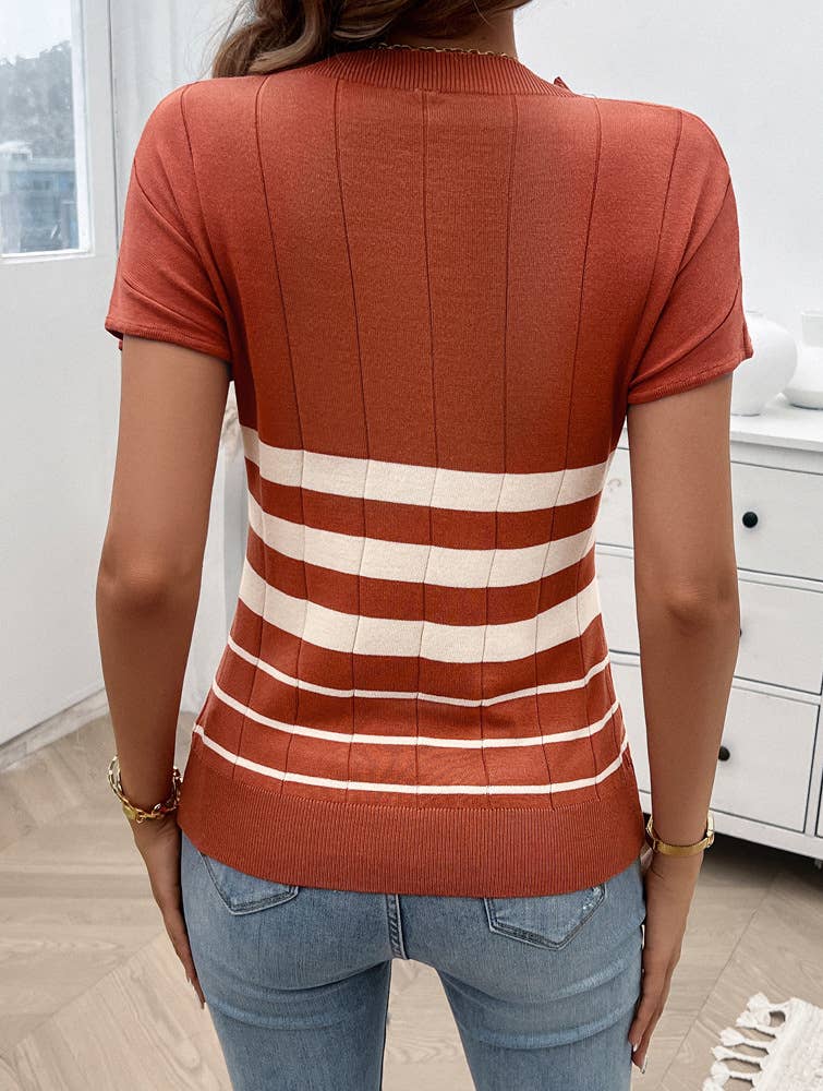 STRIPED SHORT-SLEEVED SWEATER