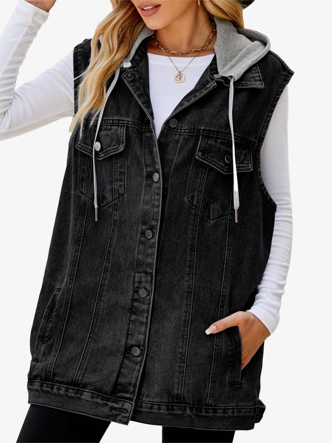 Hooded Denim Vest