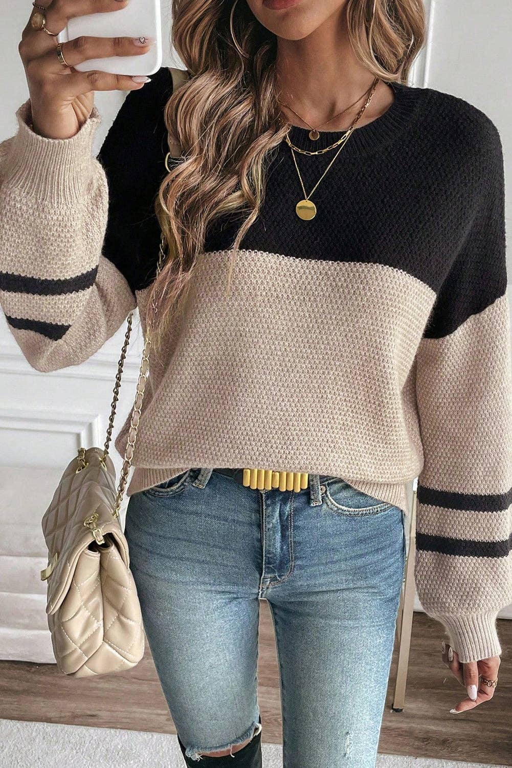 Knit Striped Sleeve Sweater