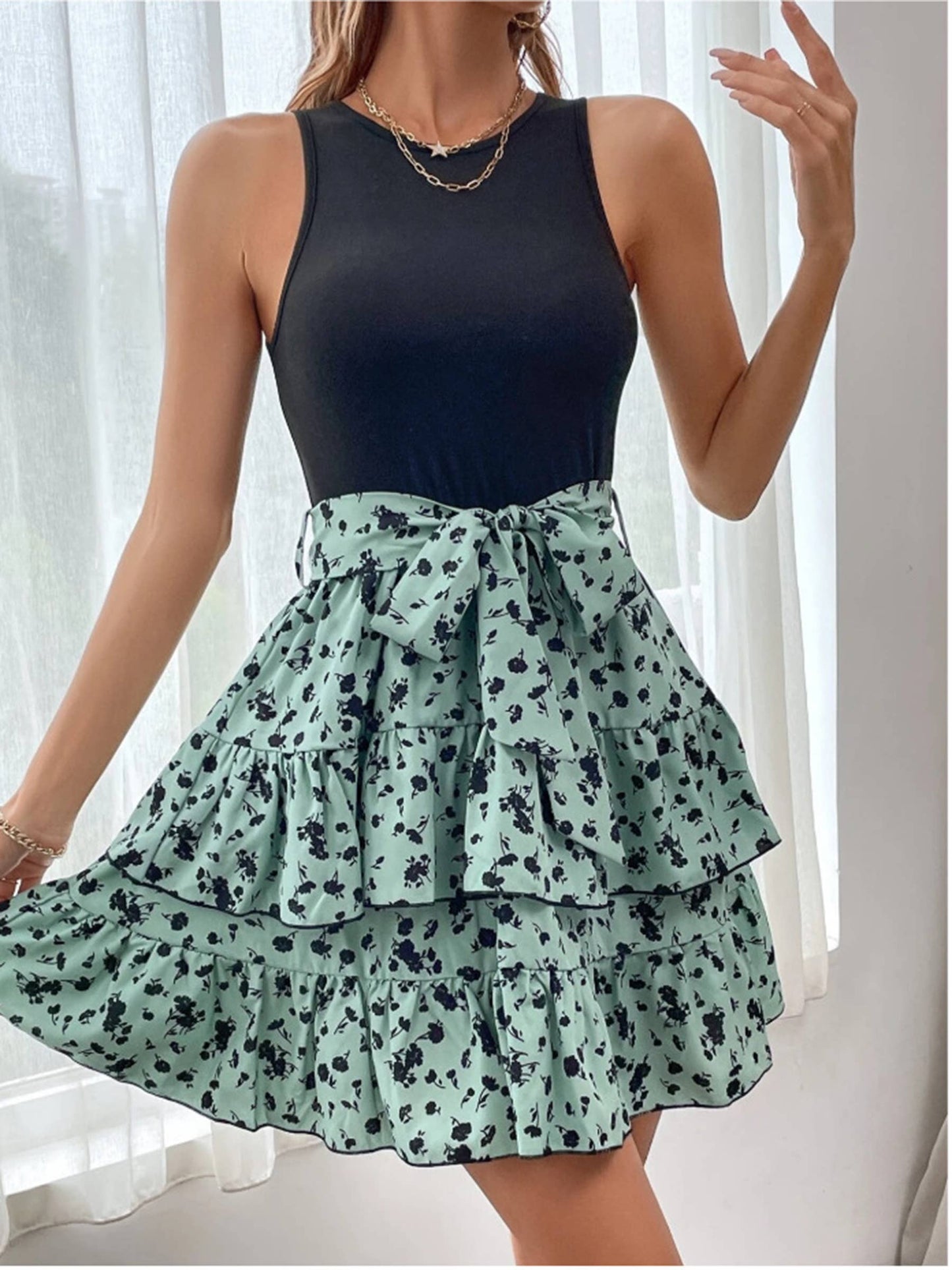 Sleeveless Printed Vest Dress