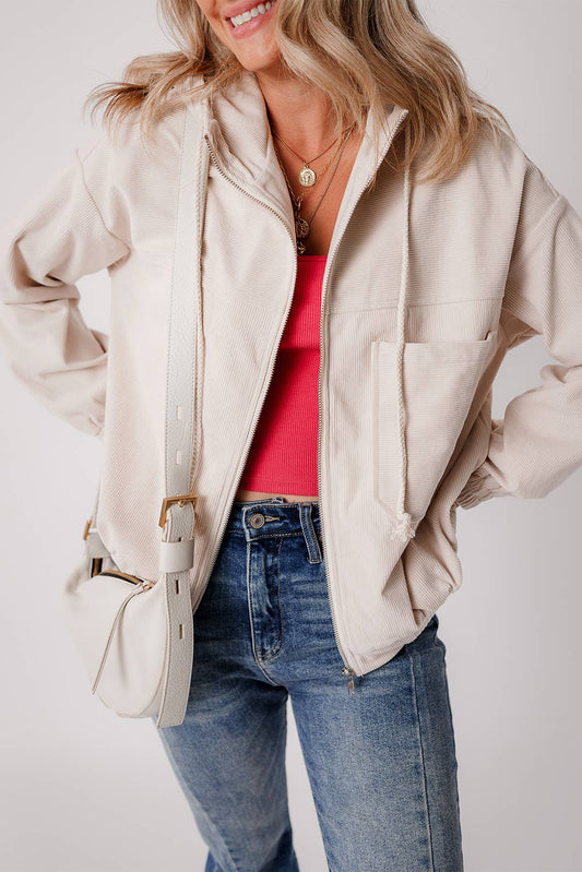 Corduroy Drawstring Hooded Jacket