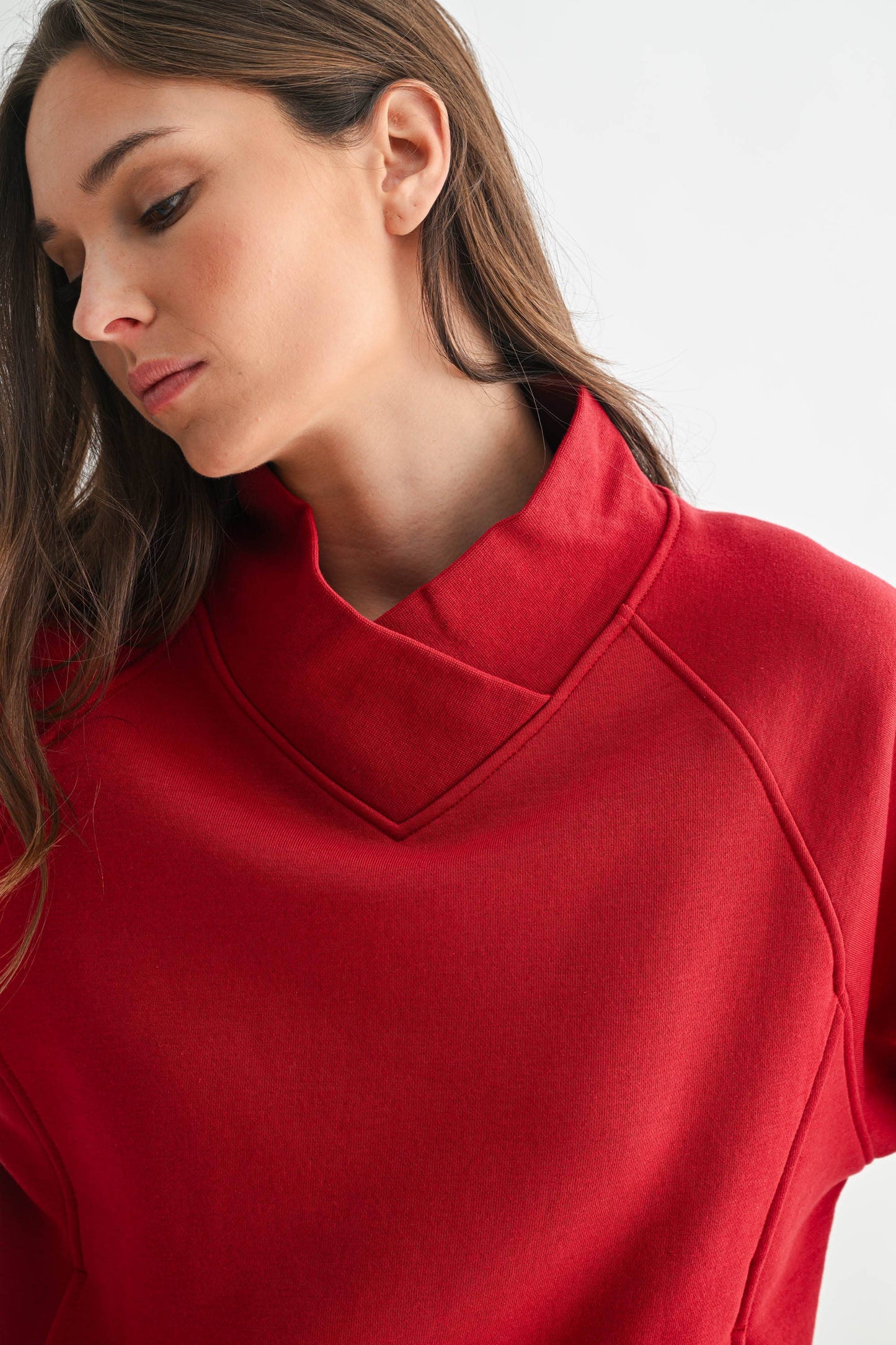 Red Fleece Mock Neck Sweater