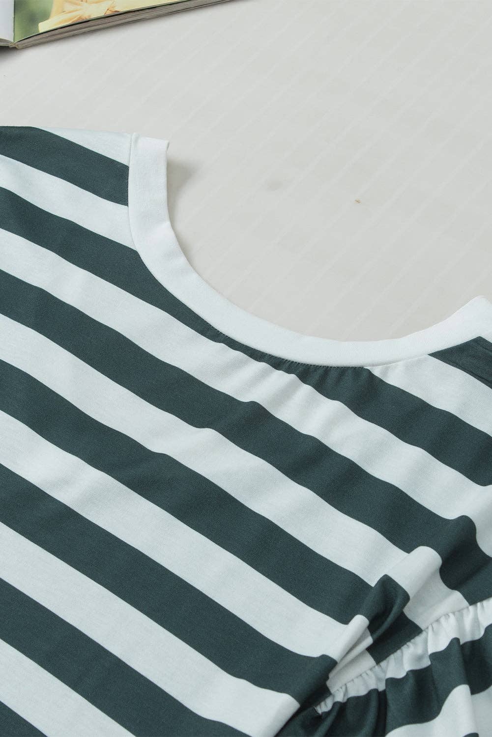 Striped V Neck Ruffle Sleeve Top