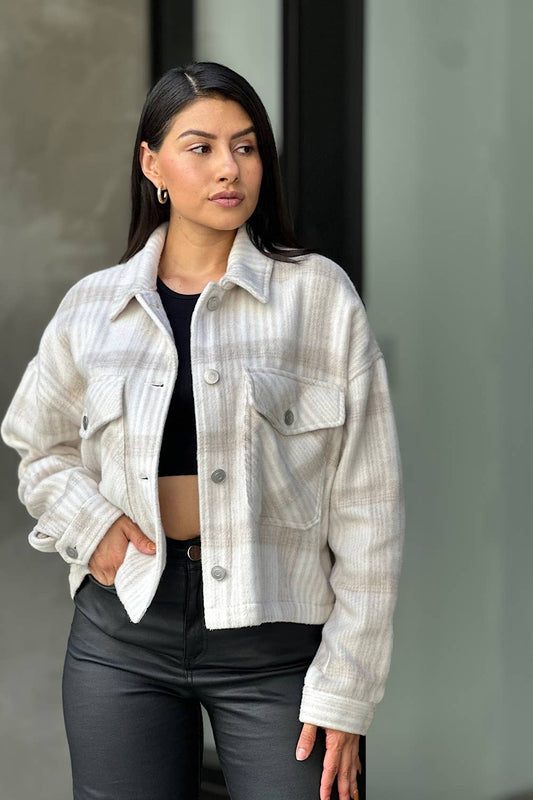 Drop Shoulder Cropped Plaid Shacket