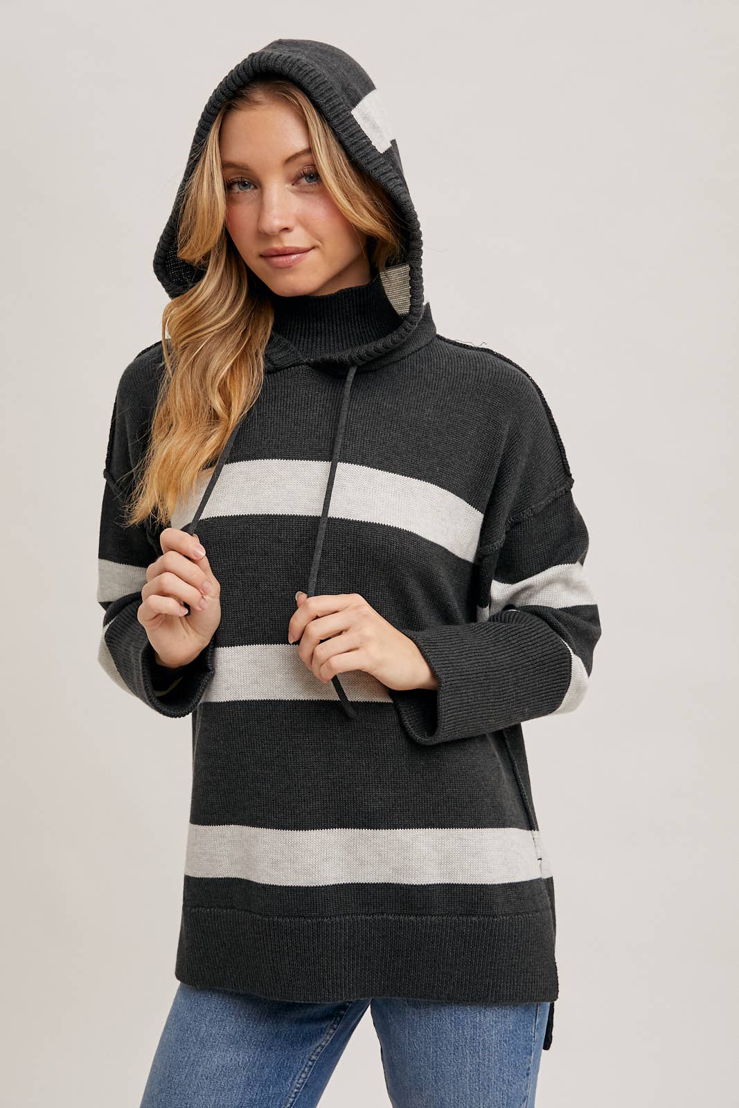 Mock Neck Hooded Sweater