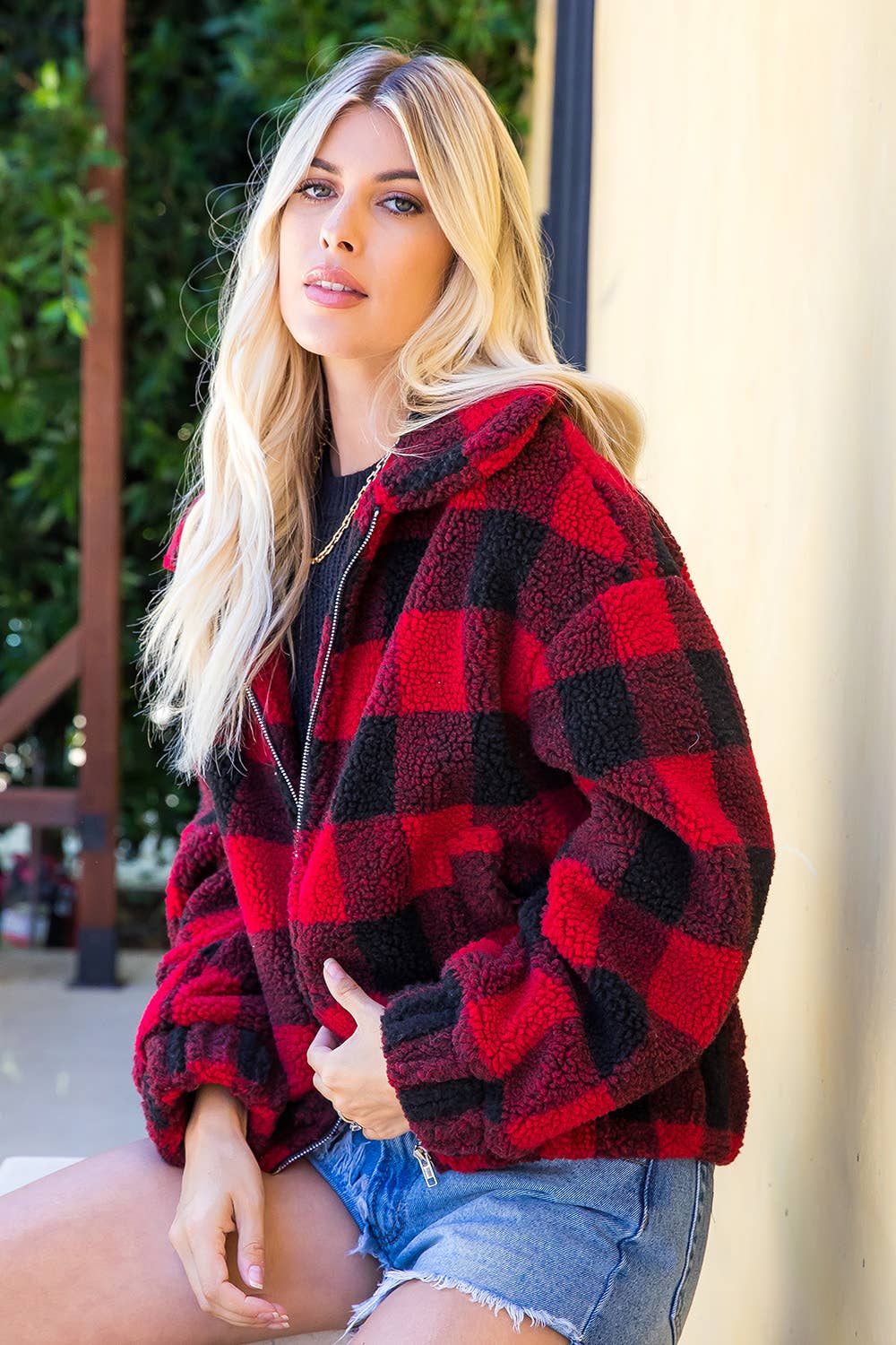 PLAID CHECKER ZIPPED JACKET