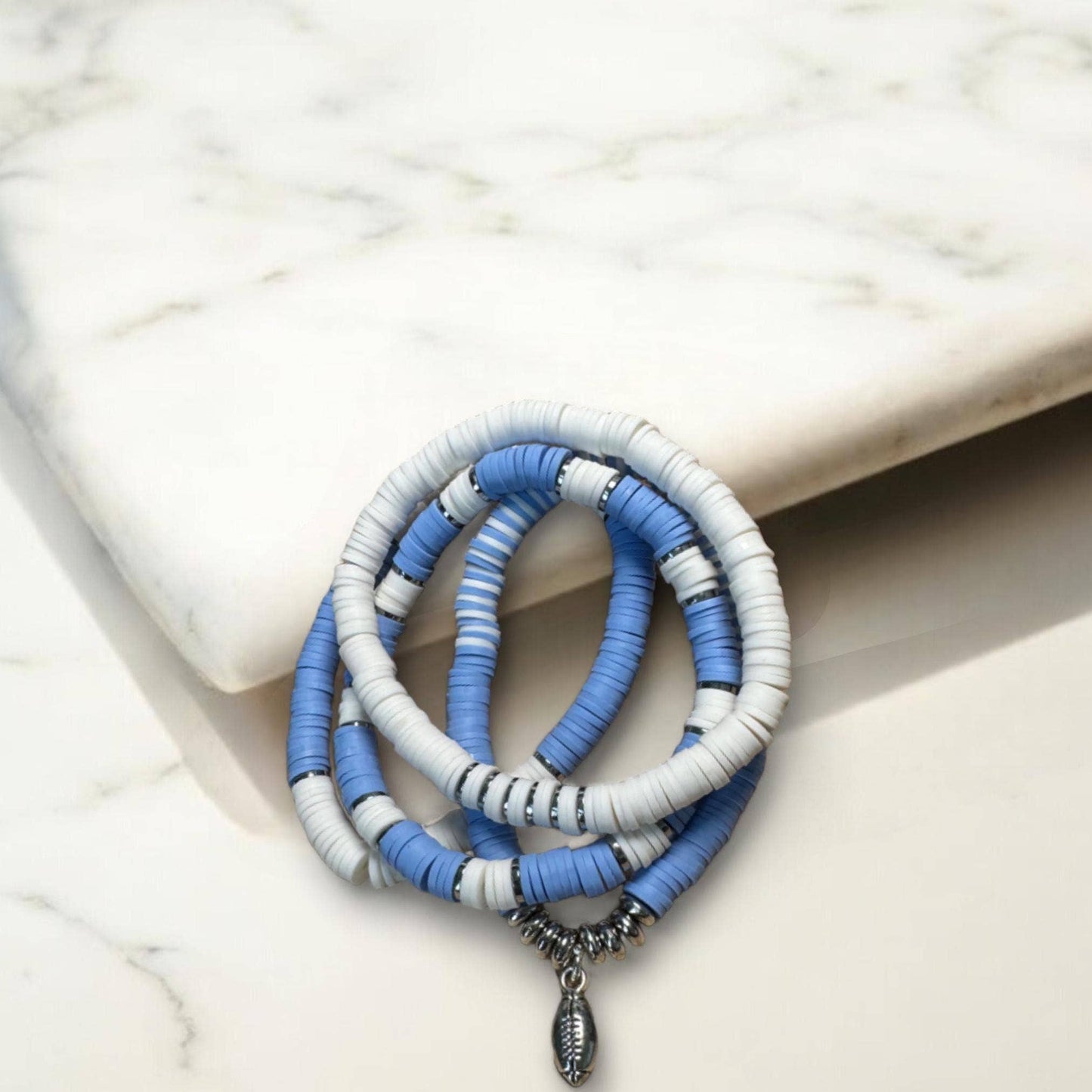 Light Blue and White Game Day Bracelet Stack
