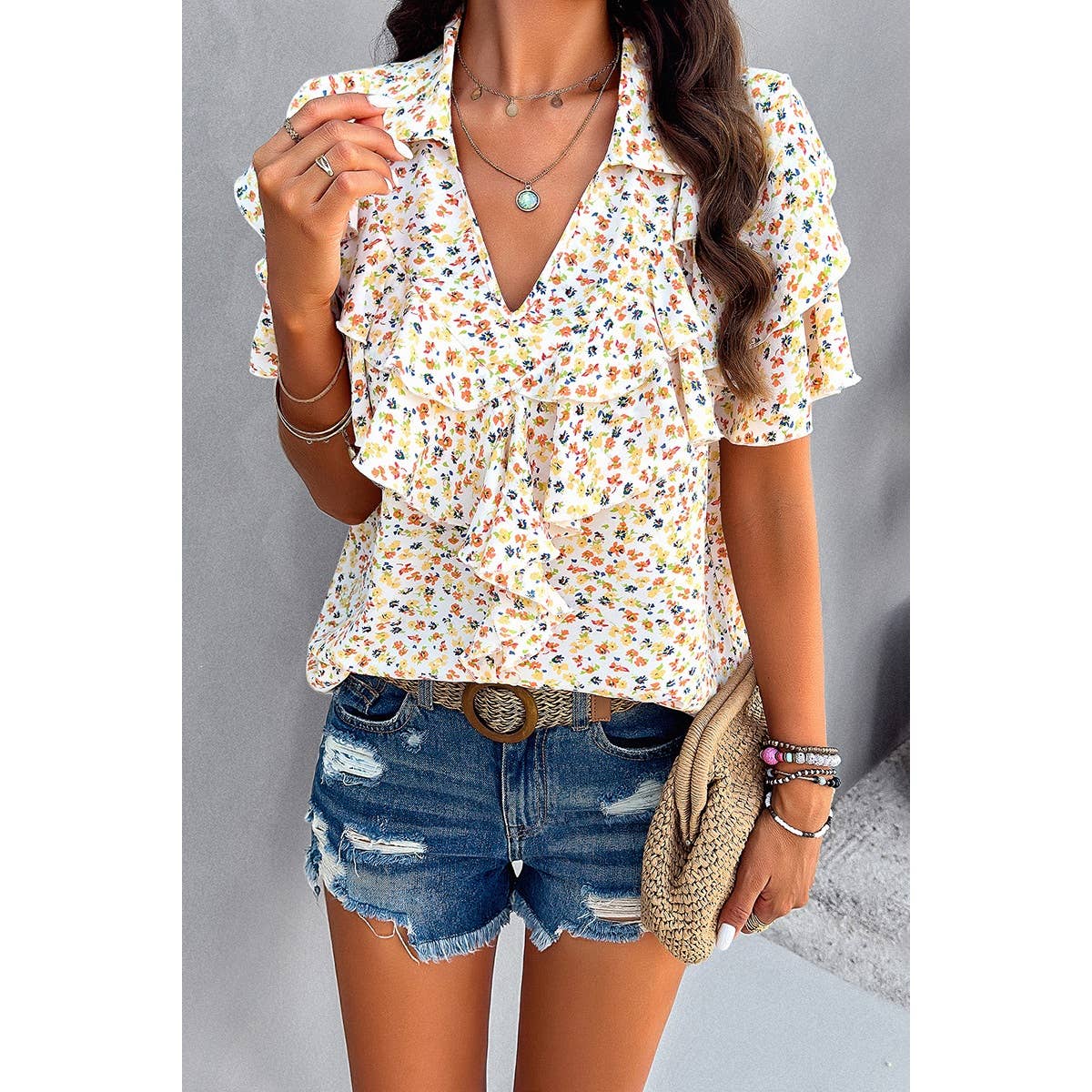 V Neck Ruffle Top