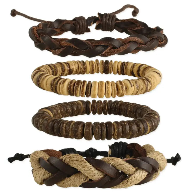 Driftwood Beach Wood & Cord Men'S Bracelet - Set of 4