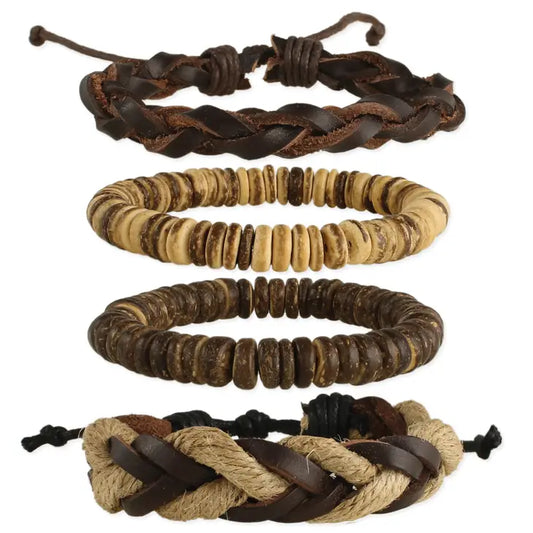 Driftwood Beach Wood & Cord Men'S Bracelet - Set of 4