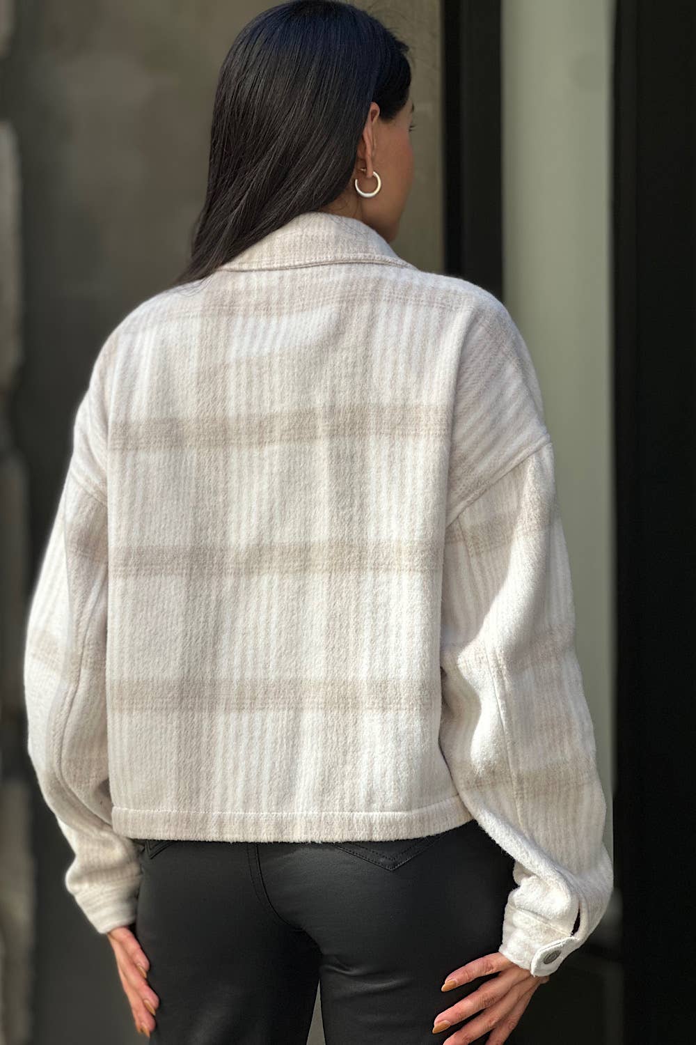 Drop Shoulder Cropped Plaid Shacket