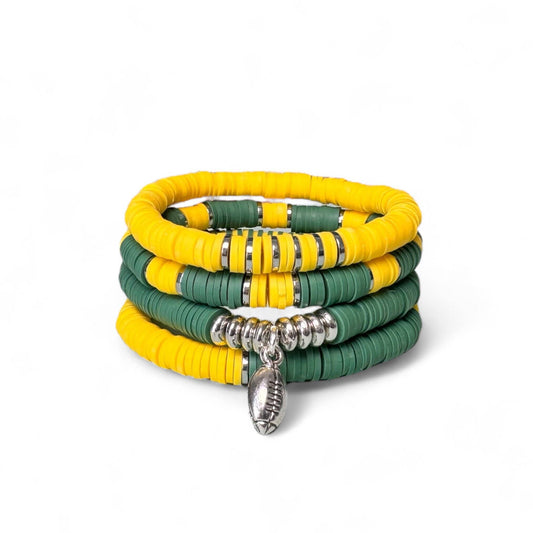 Green and Yellow Game Day Bracelet Stack
