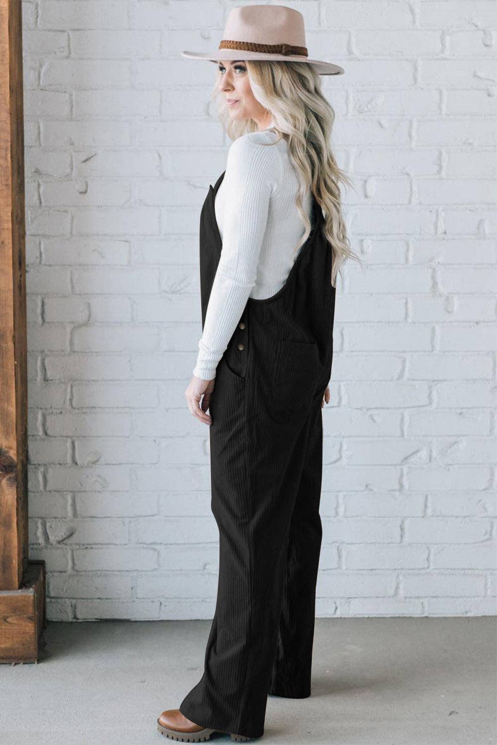 Corduroy Overall with Pockets Black