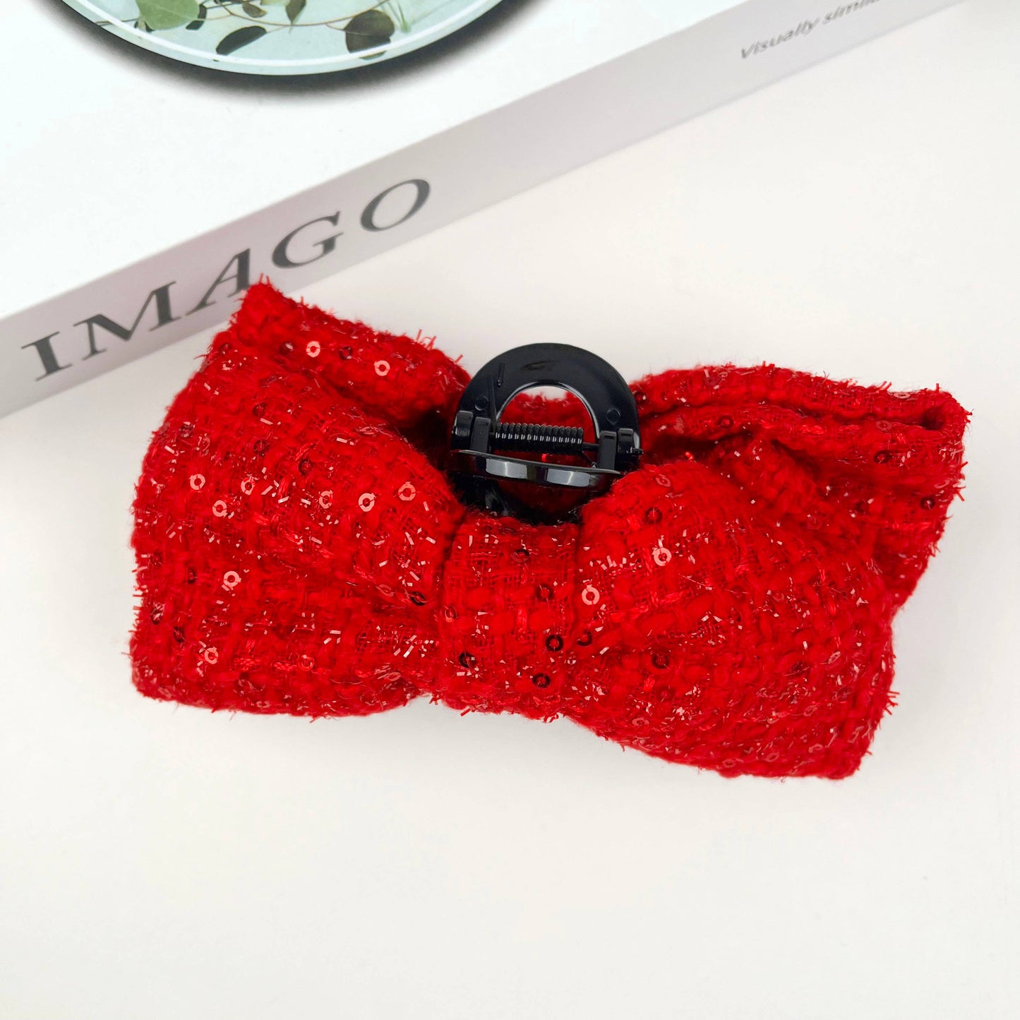 Red Knitted Bow Hair Clip Elegant Claw Clip