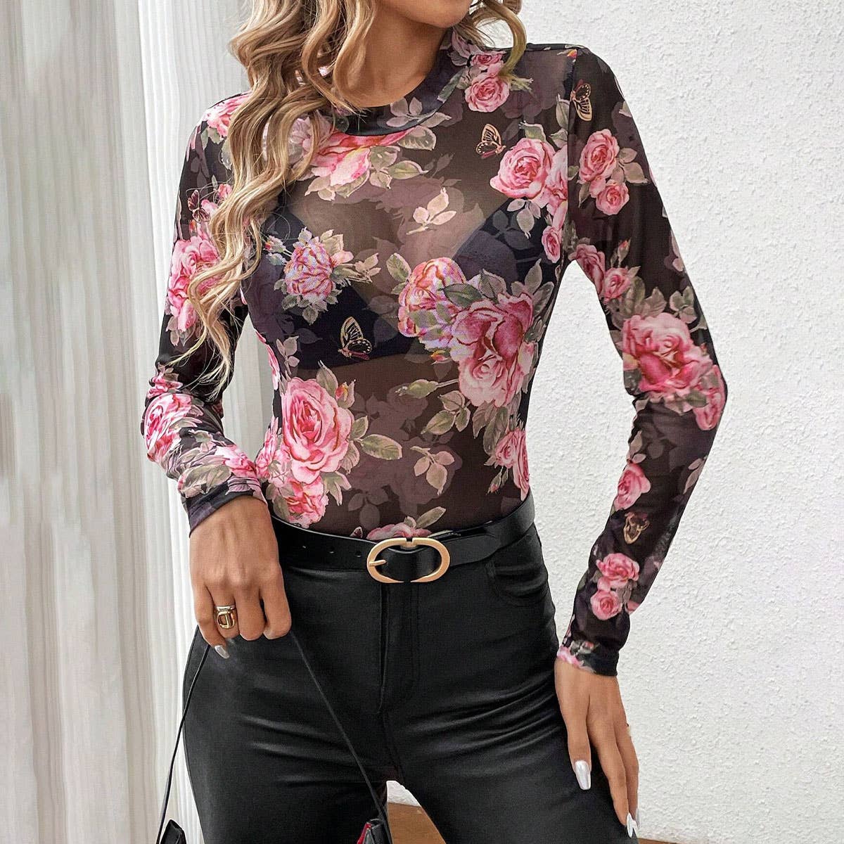 SHEER ROSE LACE TOP