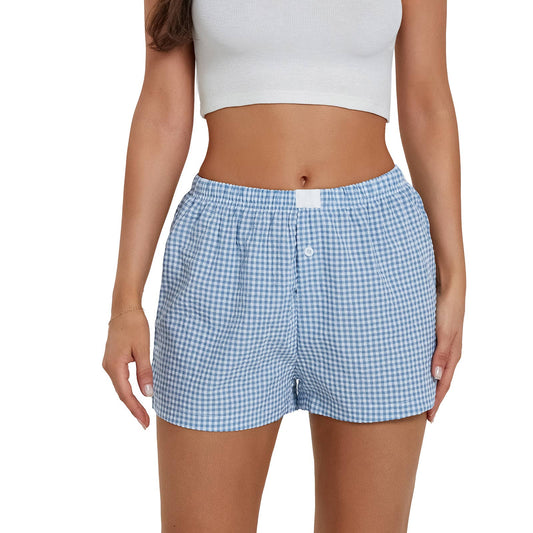 Plaid High-waisted loose shorts
