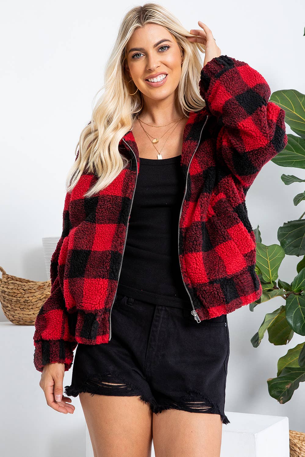 PLAID CHECKER ZIPPED JACKET