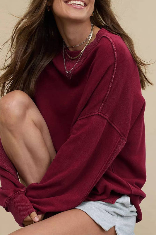 Wine Red Loose Sweatshirt