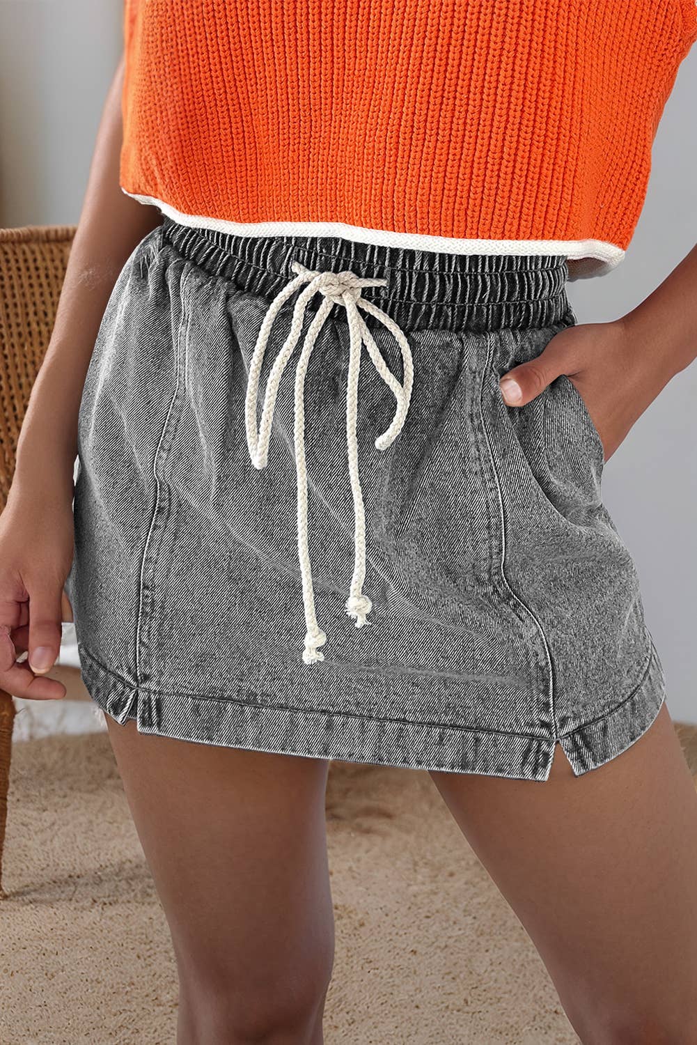 Drawstring Denim Shorts
