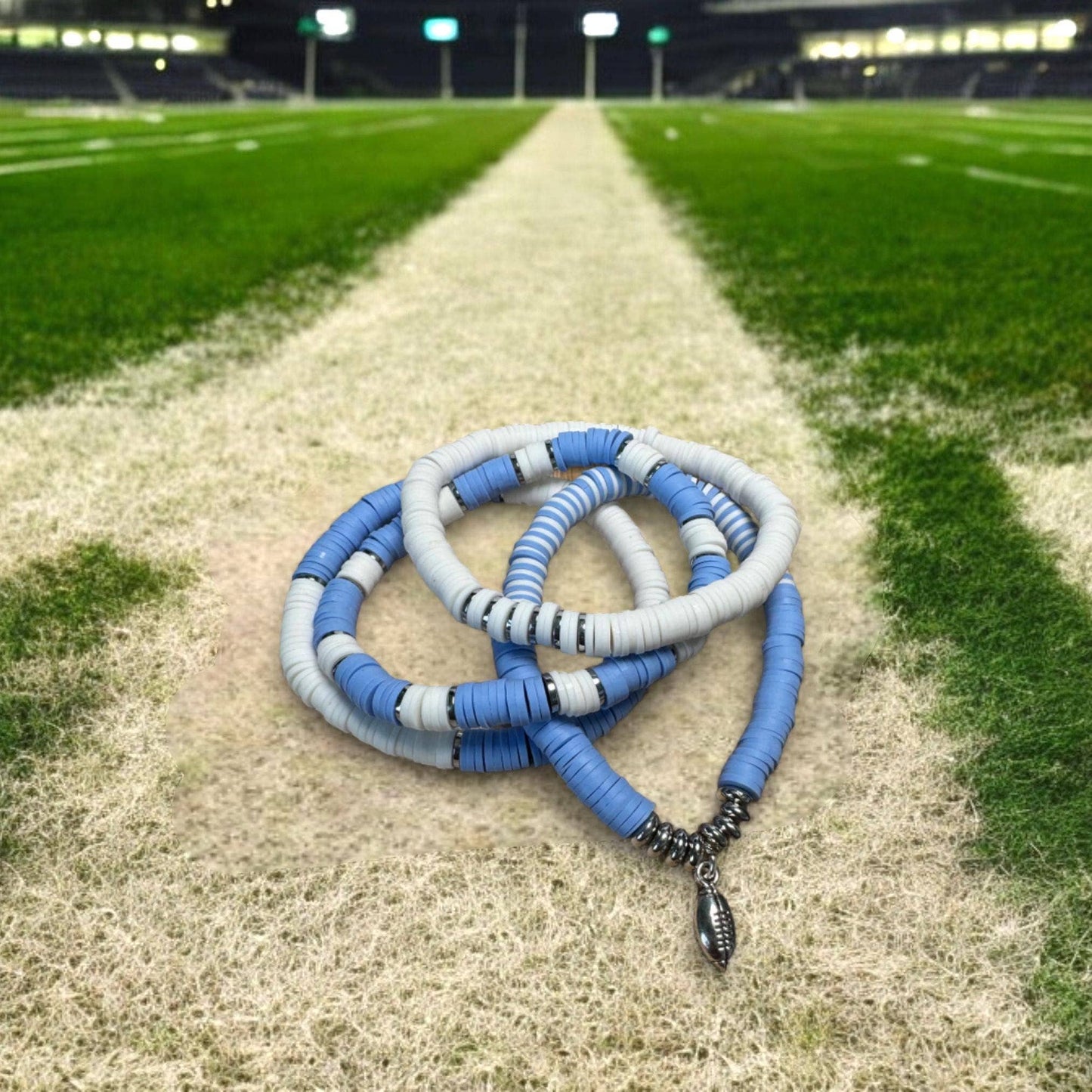 Light Blue and White Game Day Bracelet Stack
