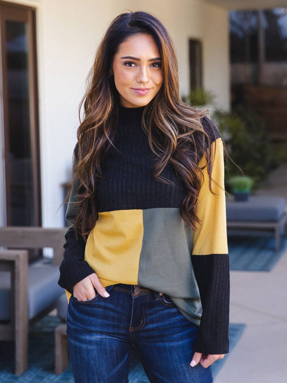 Tri-color Mockneck Top