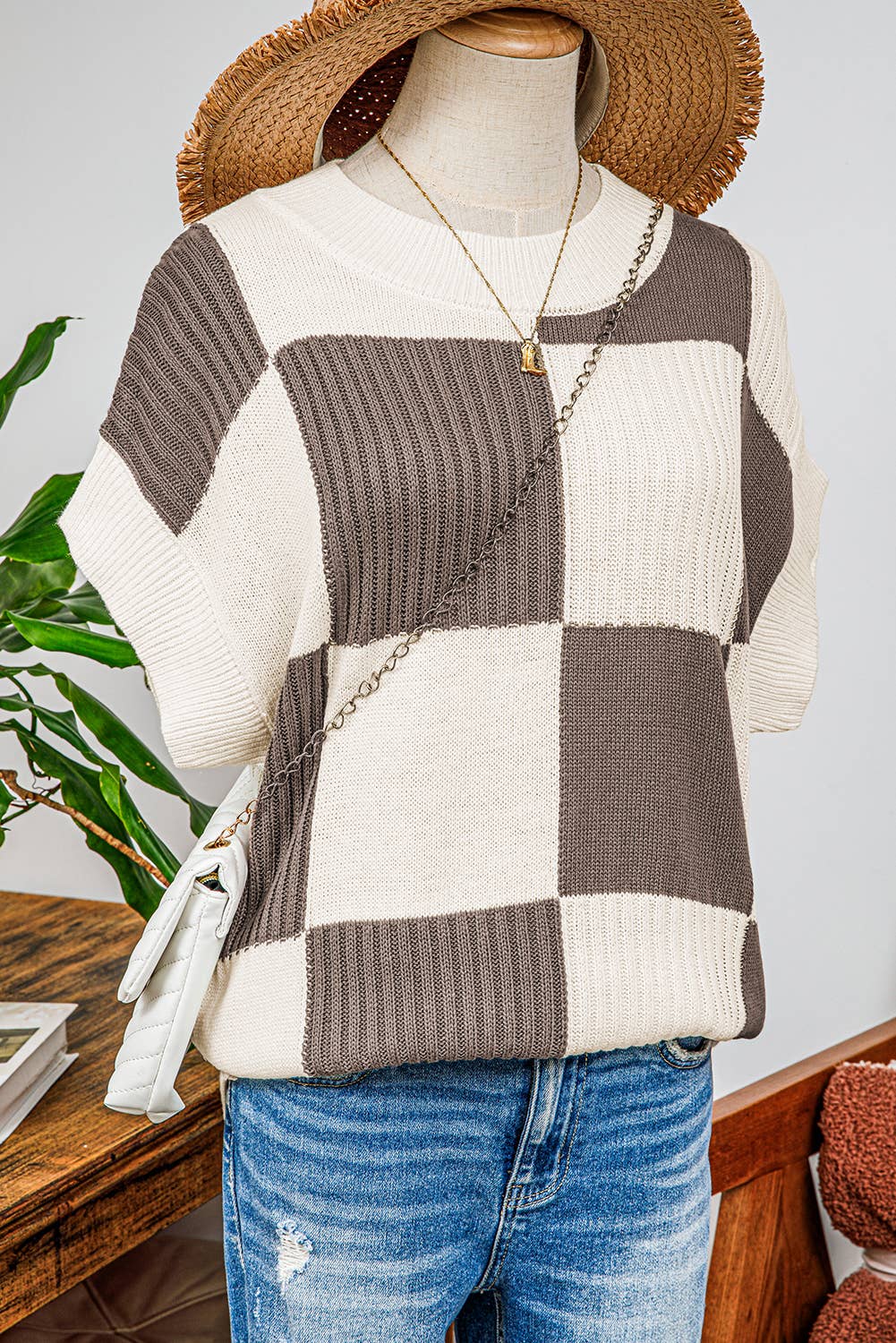 Colorblock Short Sleeve Sweater