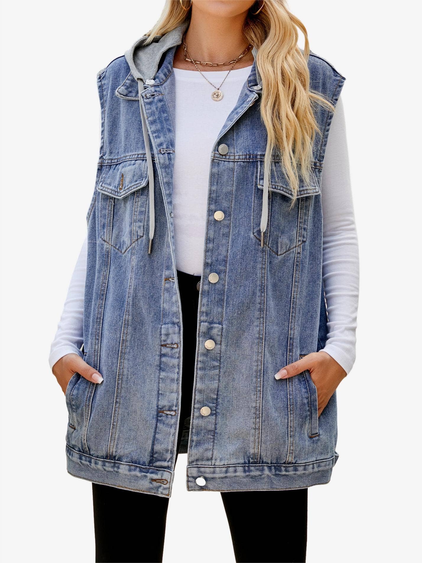 Hooded Denim Vest