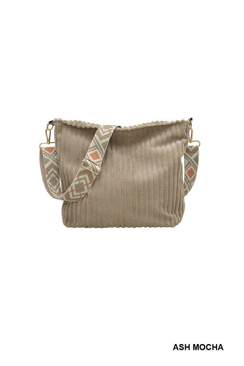 Corduroy Tote Bag With Guitar Shoulder Strap