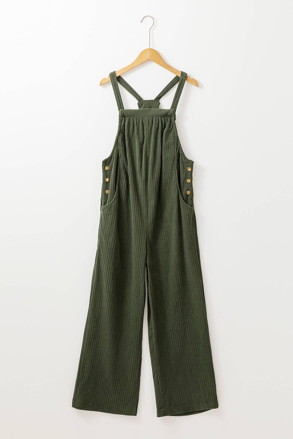 Solid Pocketed Loose Fit Corduroy Overall