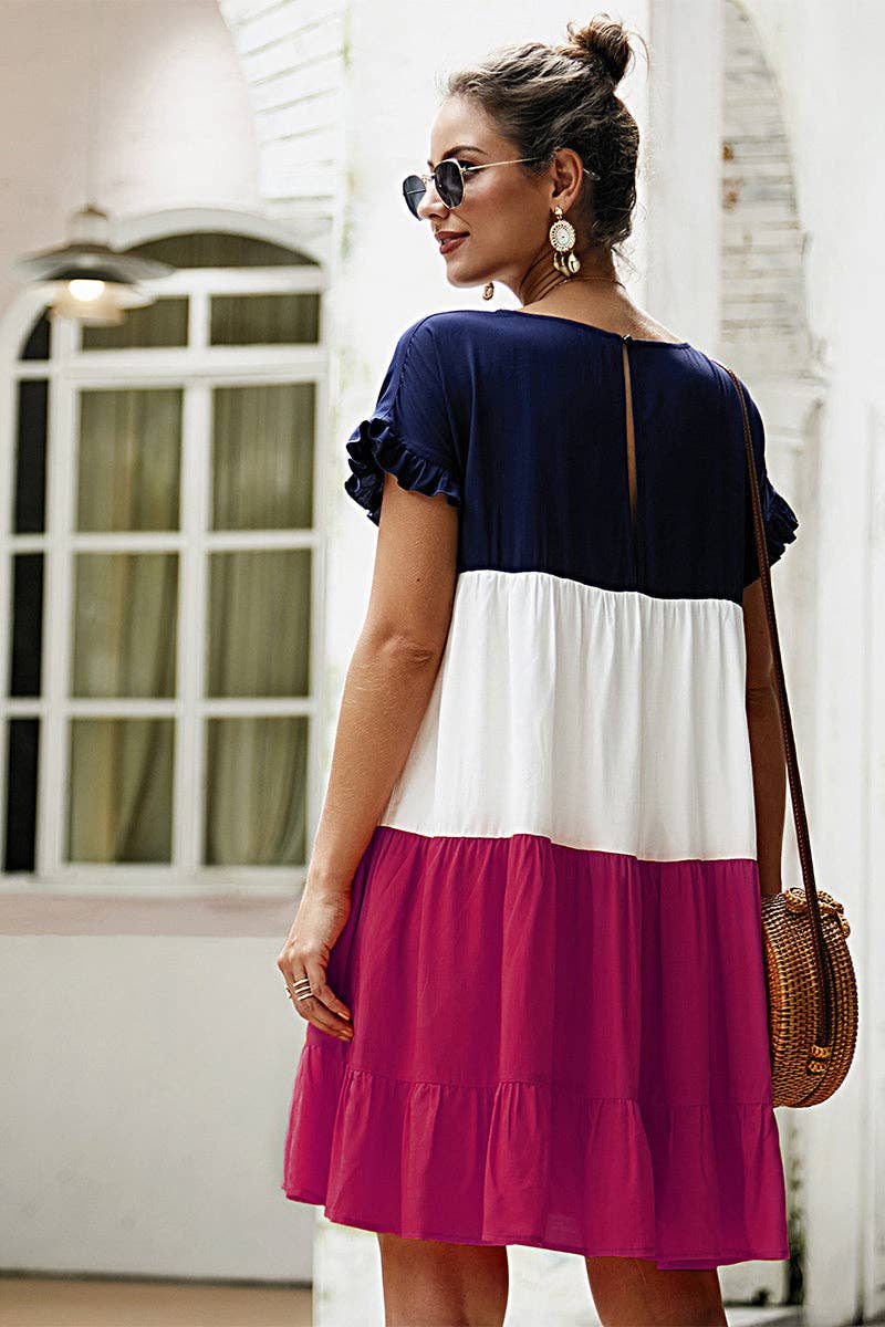 Round Neck Ruffle Tunic Short Dress